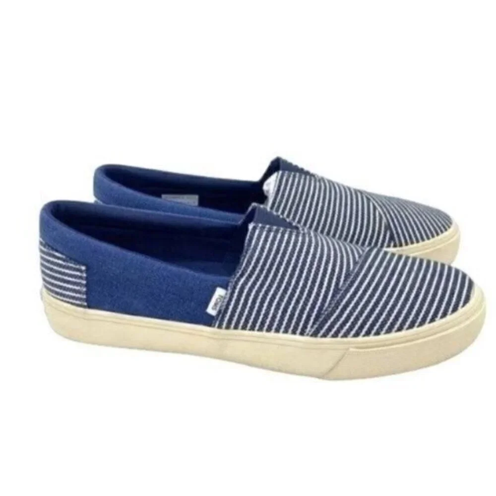 Toms Navy Striped Baja Slip On Sneaker Shoes Unisex